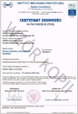 Certyfikat drzwi antywłamaniowe